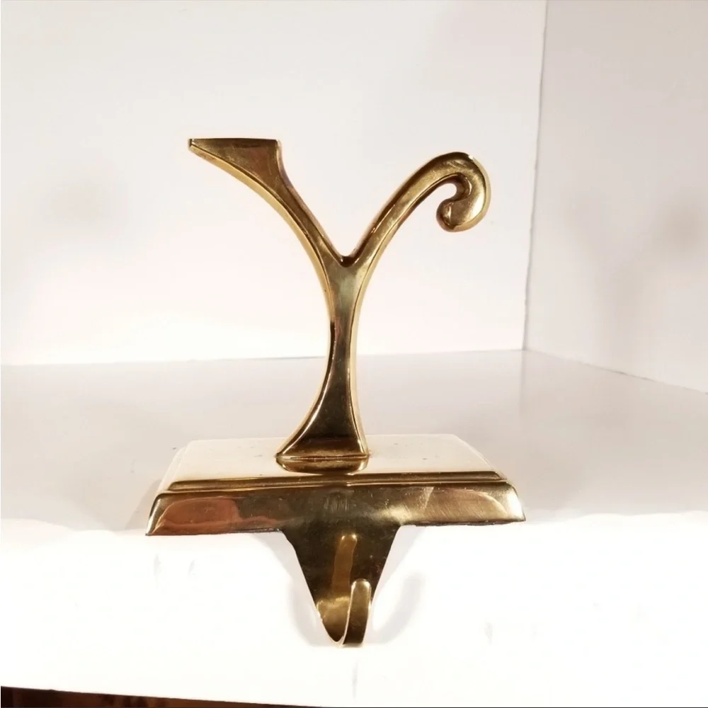 Pottery Barn “JOY” Stocking Holder Brass Gold Tone